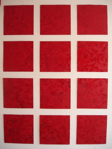 rote Rosen für Nicole | Öl auf Hartfaser | 12teilig je | 47 x 47 cm | 2009